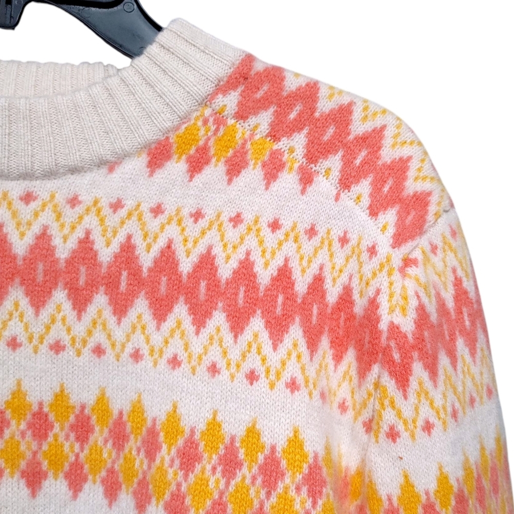 J. Crew Pink Orange Geometric Stripe Cashmere Crew Sweater Women's Size Medium - Picture 4 of 10